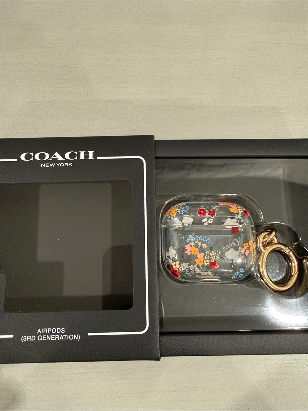Coach Clear Floral AirPods Case with Gold Ring